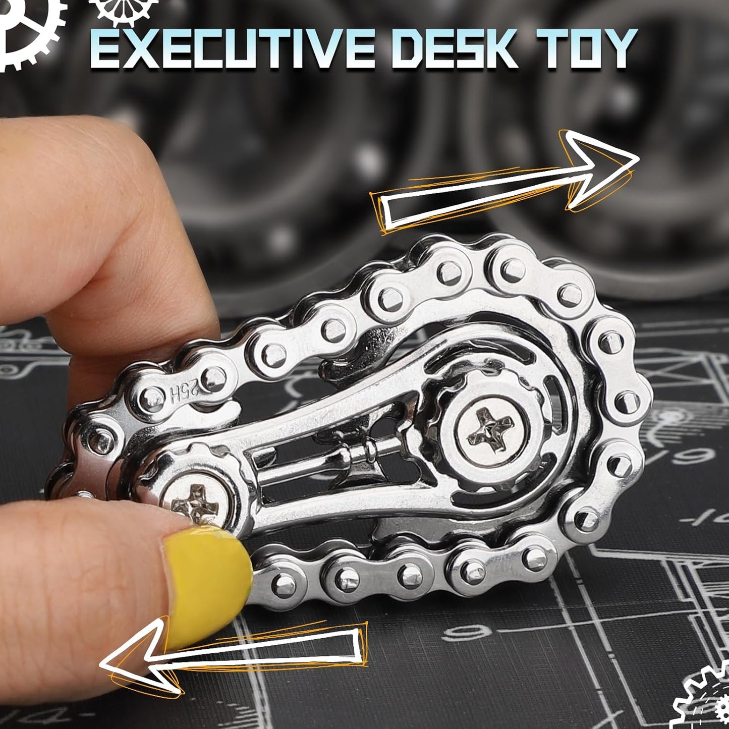 Sprocket Fidget Chain Bike Bicycle Spinner Toy for Kids Adults, Gear Hand Roller Strengthener for Boy Man, EDC Novelty Finger Spinner Desk Toy for Stress Relief, Cool Birthday Gift Party Favor