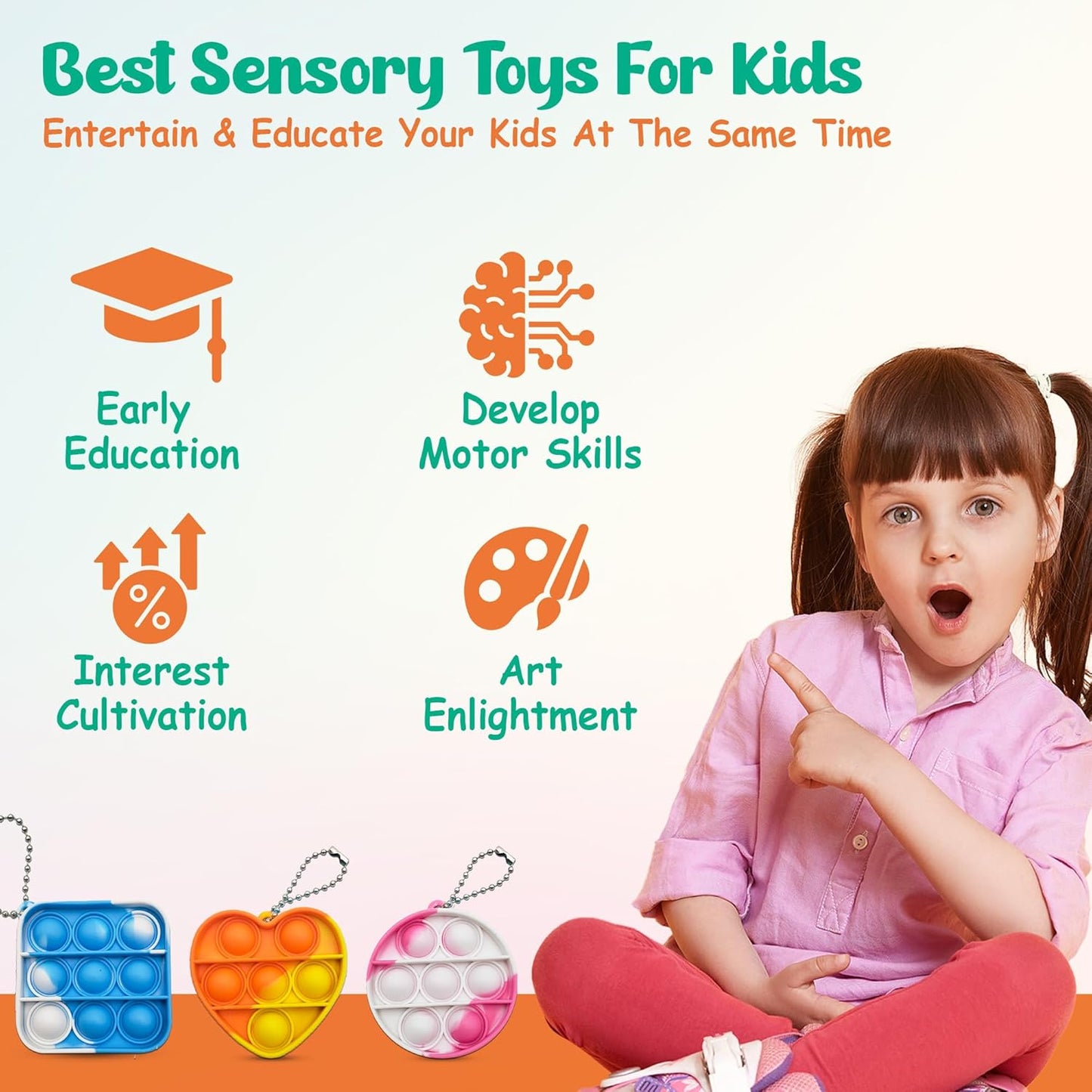 Shapes Pop Fidget Toys Set, Silicone Rainbow Popper Fidget Set for Children, Sensory Squeeze Toys Stress Reliever Tool for Kids Adult ADHD, Square, Heart and Circle Shapes, 4 of Each Shape