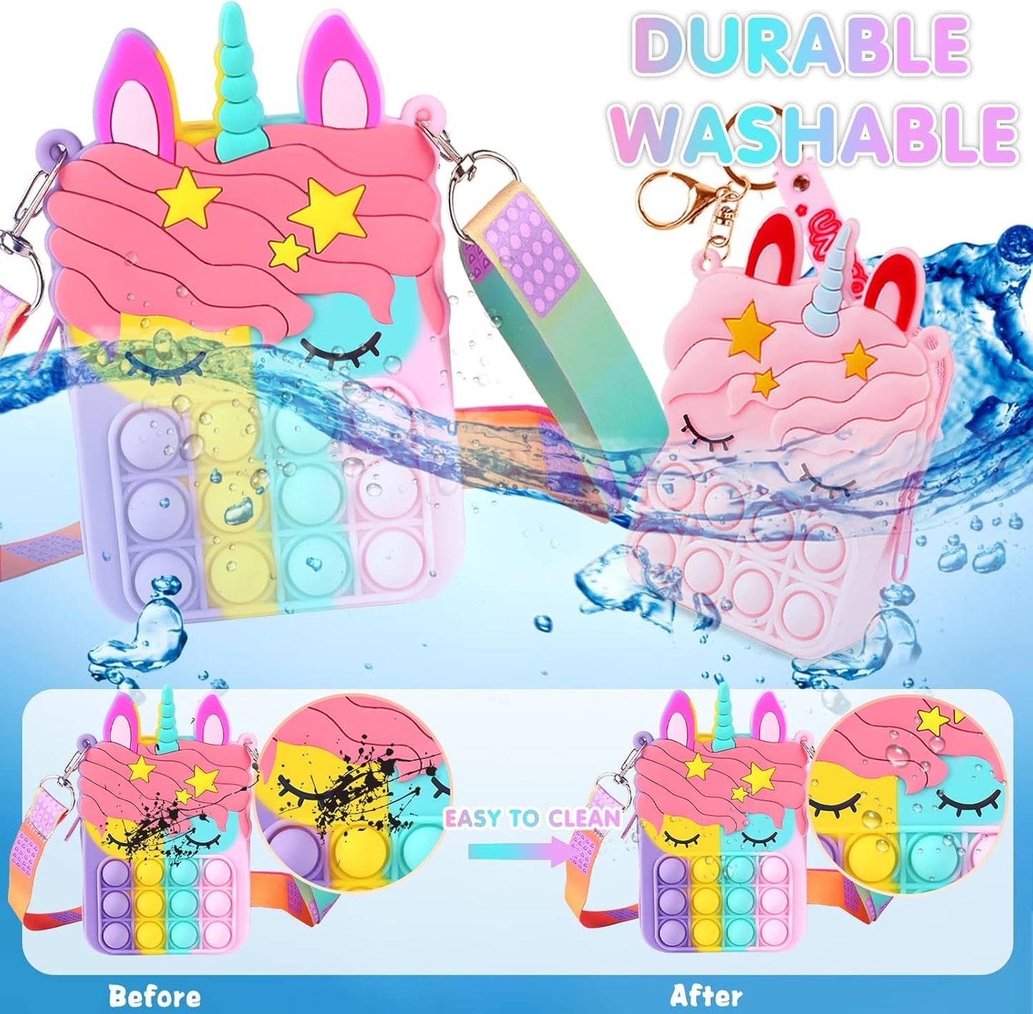 Aucma 2 Pack Unicorns Gifts for Girls Toys Purse Wallet Pink Unicorn Crossbody Bag Kid Age 3 4 5 6 7 8 9 10 11 12 Years Old Birthday Valentines Gift Stocking Stuffers Christmas Little Pop Girl Stuff