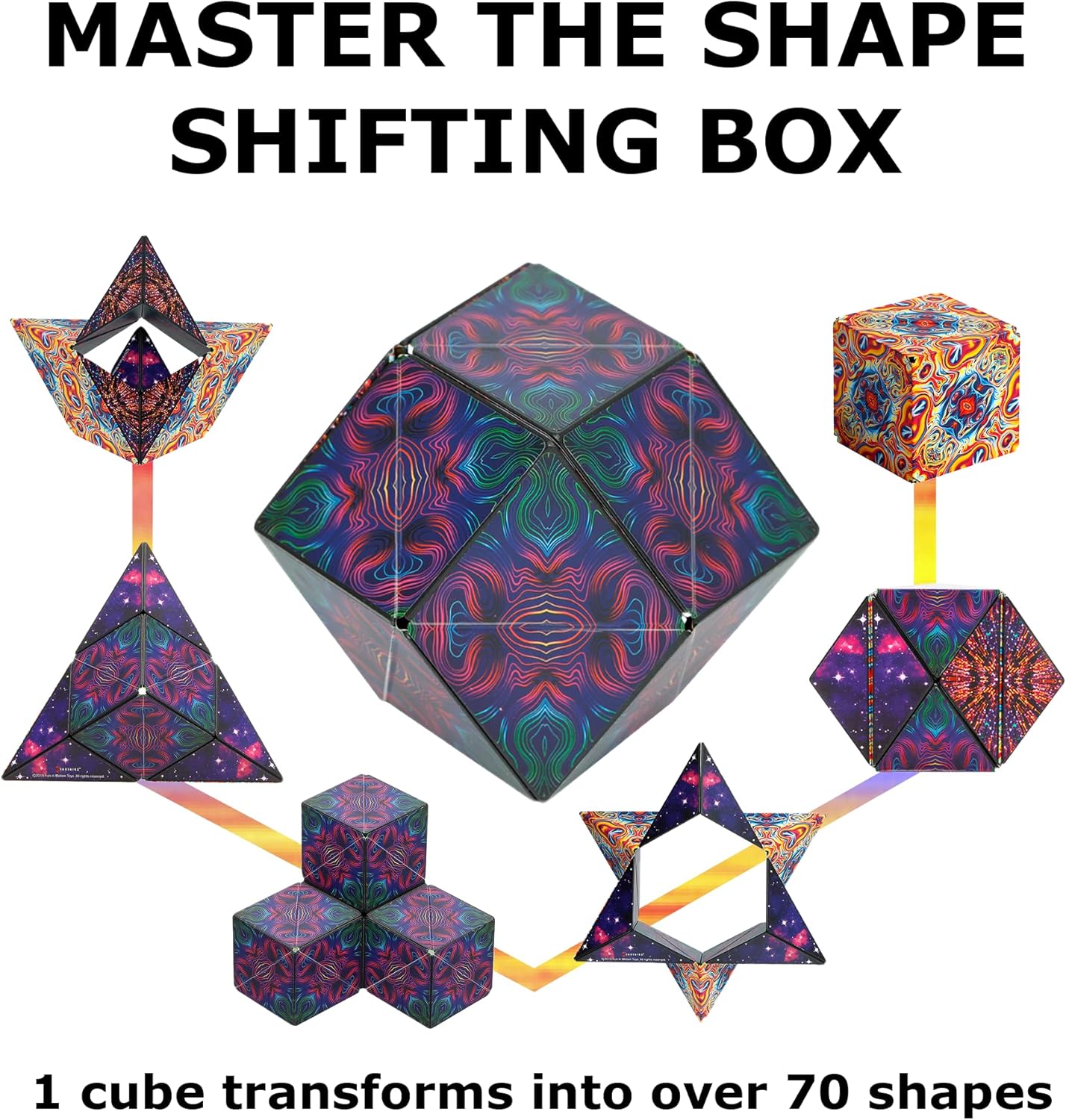 Shashibo Shape Shifting Box - Award-Winning Fidget Toy w/ 36 Rare Earth Magnets - Fidget Cube Transforms Into Over 70 Shapes, Sensory Toy Gift for Kids, Teens, and Adults (Spaced Out)