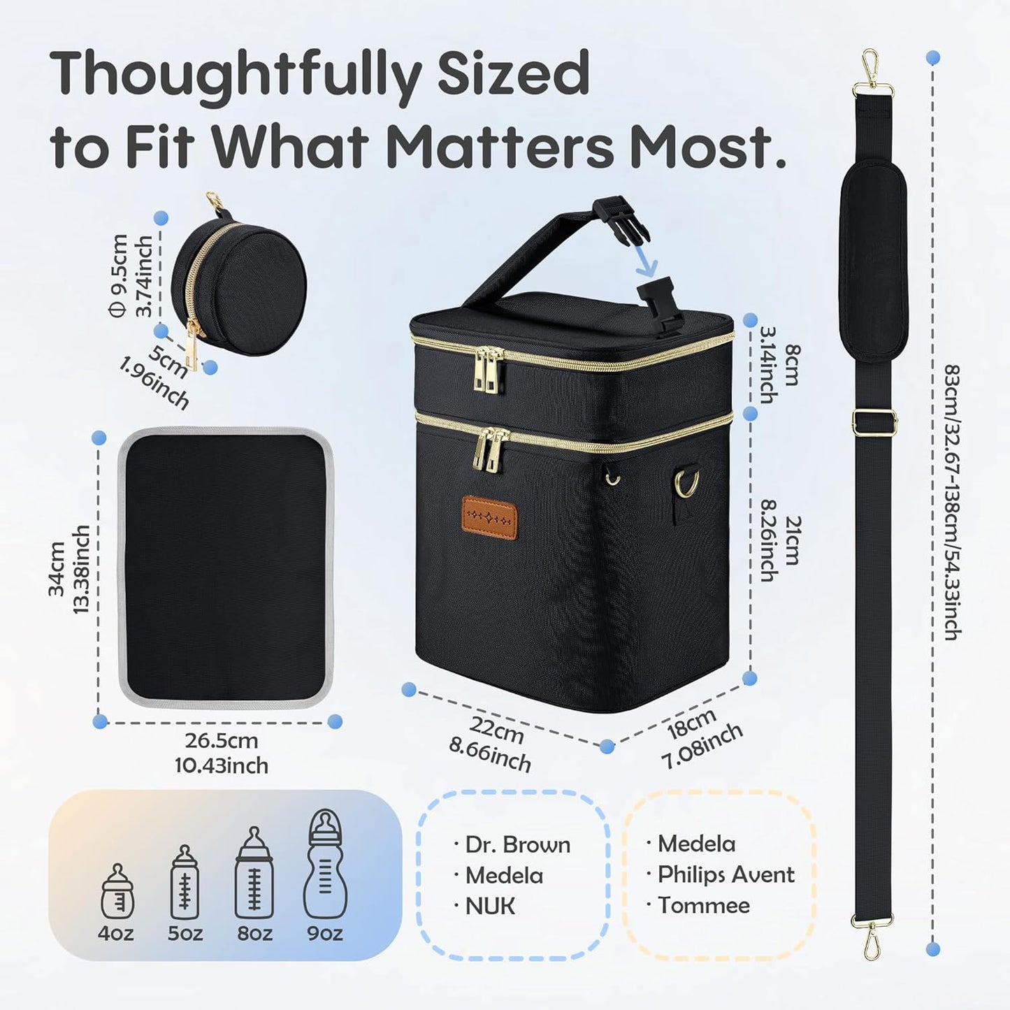 Breastmilk Cooler Bag with Ice Pack & Pacifier Case, Large Double Layer Insulated Baby Bottle Cooler Fits 6 Bottles, Breast Pump Storage Bag for Working Nursing Moms, with Gift Box