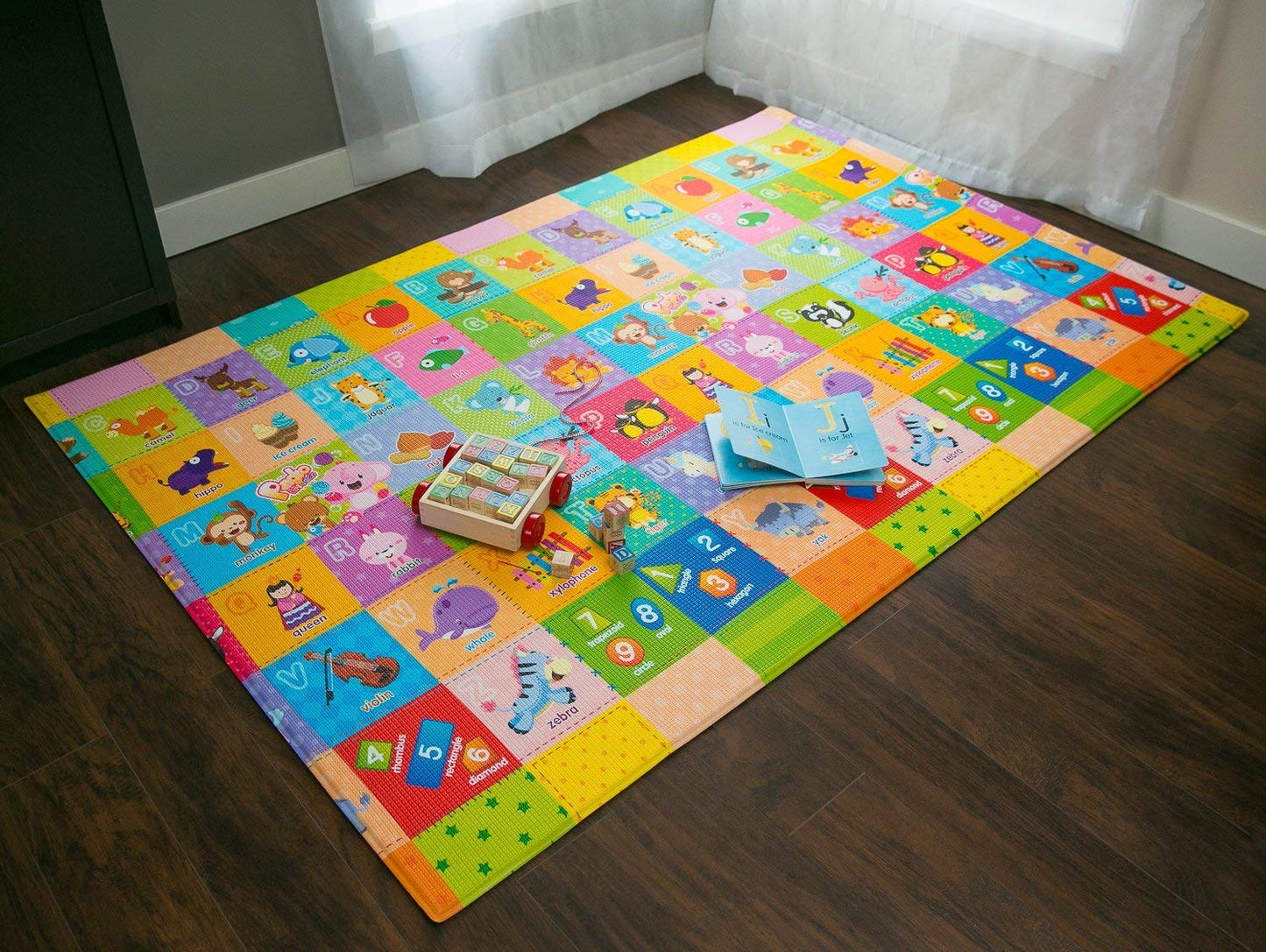 Baby Care Play Mat (Medium, Playful - Pinko & Friend) 73’’ x 49’’ Original One-Piece Reversible Rollable Waterproof Play Mat for Infants, Babies, Toddler, and Kids