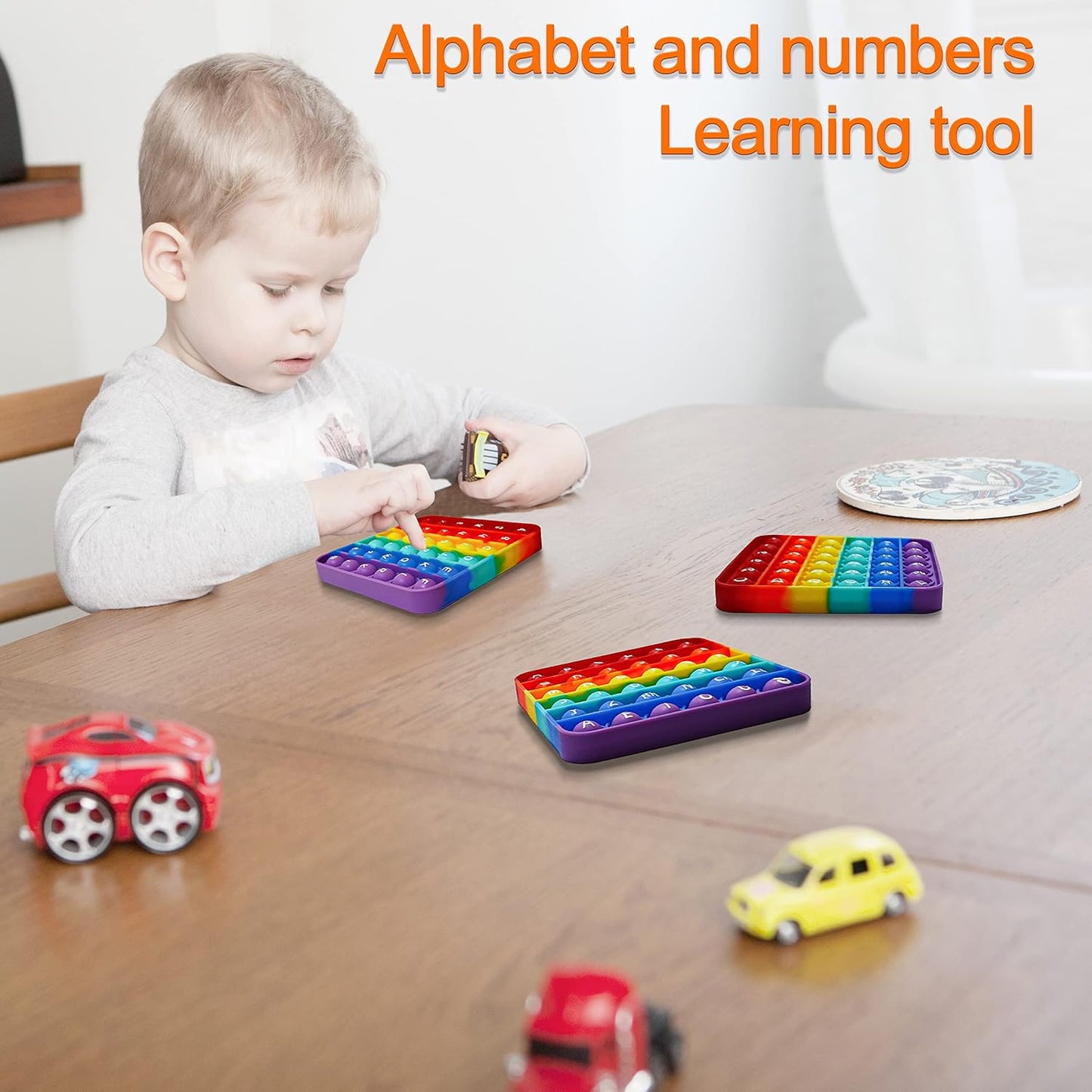 Alphabet Pop Fidget Toy Letters ABC Numbers Learning and Educational Toys Square Sensory Toys Popper Games Stress Relief Gifts for Kids 2 Packs Single Side(Uppercase and Lowercase Letters)