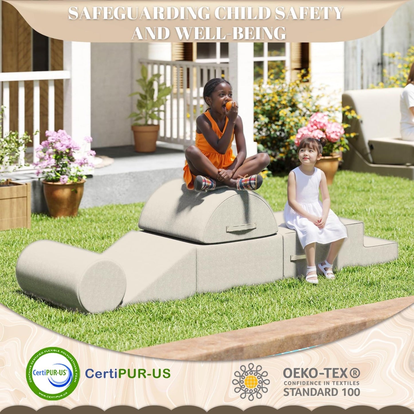 jela Foam Blocks 6Pcs Soft Play Equipment Waterproof Fabric, UV Resistant Toddler Climbing Toys Indoor& Outdoor Soft Play Climbing for Toddlers, Lightweight Climbing Blocks for Babies, Kids (Sand)