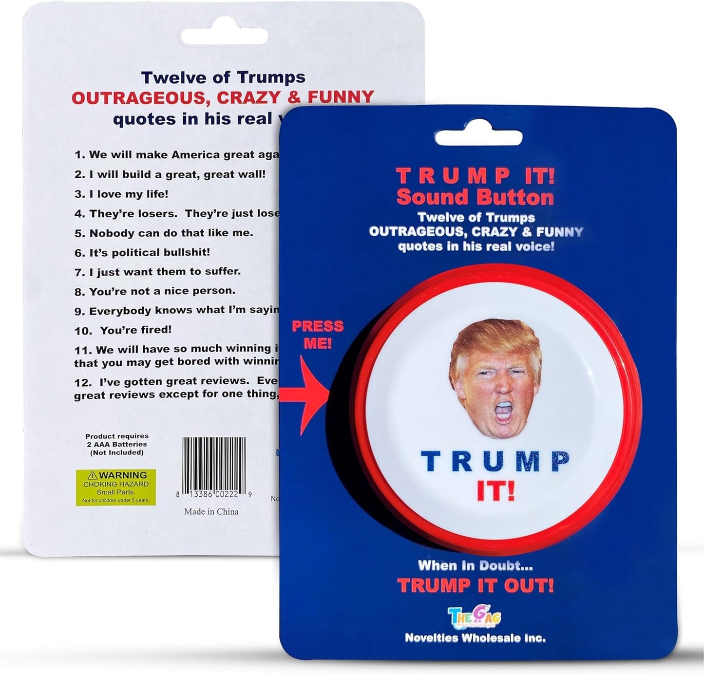 Talking Donald Trump Sound Button-12 Quotes in His REAL Voice-Funny Trump Gift for Men, Women, 2024, Political Gifts for Desk, Office and Home. Republican or Democrat