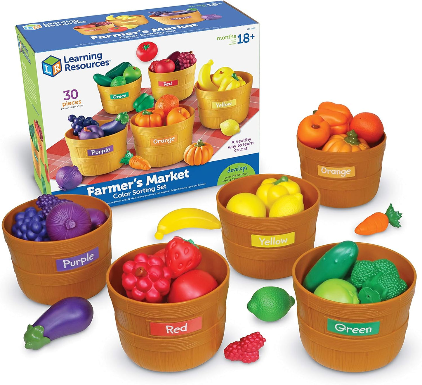 Learning Resources Farmer’s Market Color Sorting Set - 30 Pieces Age 18+ Months Toddler Learning Toys, Sorting Toys for Kids, Play Food,Easter Basket Stuffers