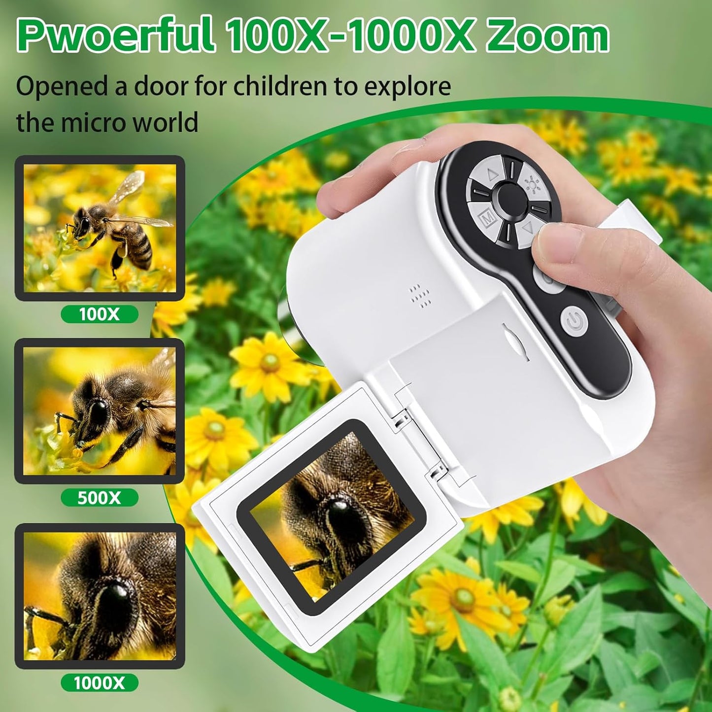 Microscope for Kids - 1000X Portable Handheld Kids Mini Microscope | Telescope with Photo and Video Educational Science Toys | Age 3 4 5 6 7 8 9 10 11 12 Years Old Kids Christmas Birthday Gift