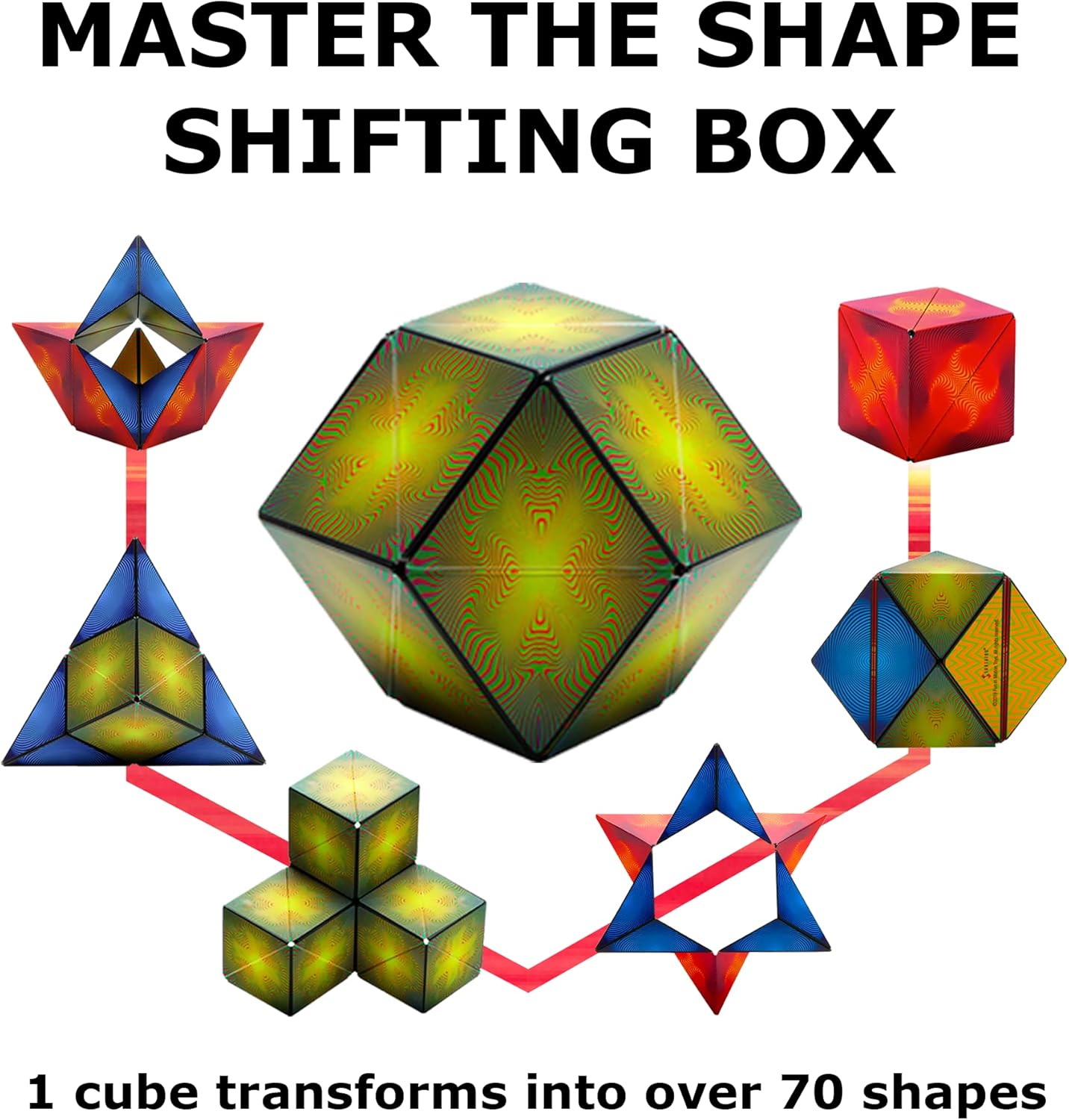 Shashibo Shape Shifting Box - Award-Winning Fidget Toy w/ 36 Rare Earth Magnets - Fidget Cube Transforms Into Over 70 Shapes, Sensory Toy Gift for Kids, Teens, and Adults (Optical Ilusion)