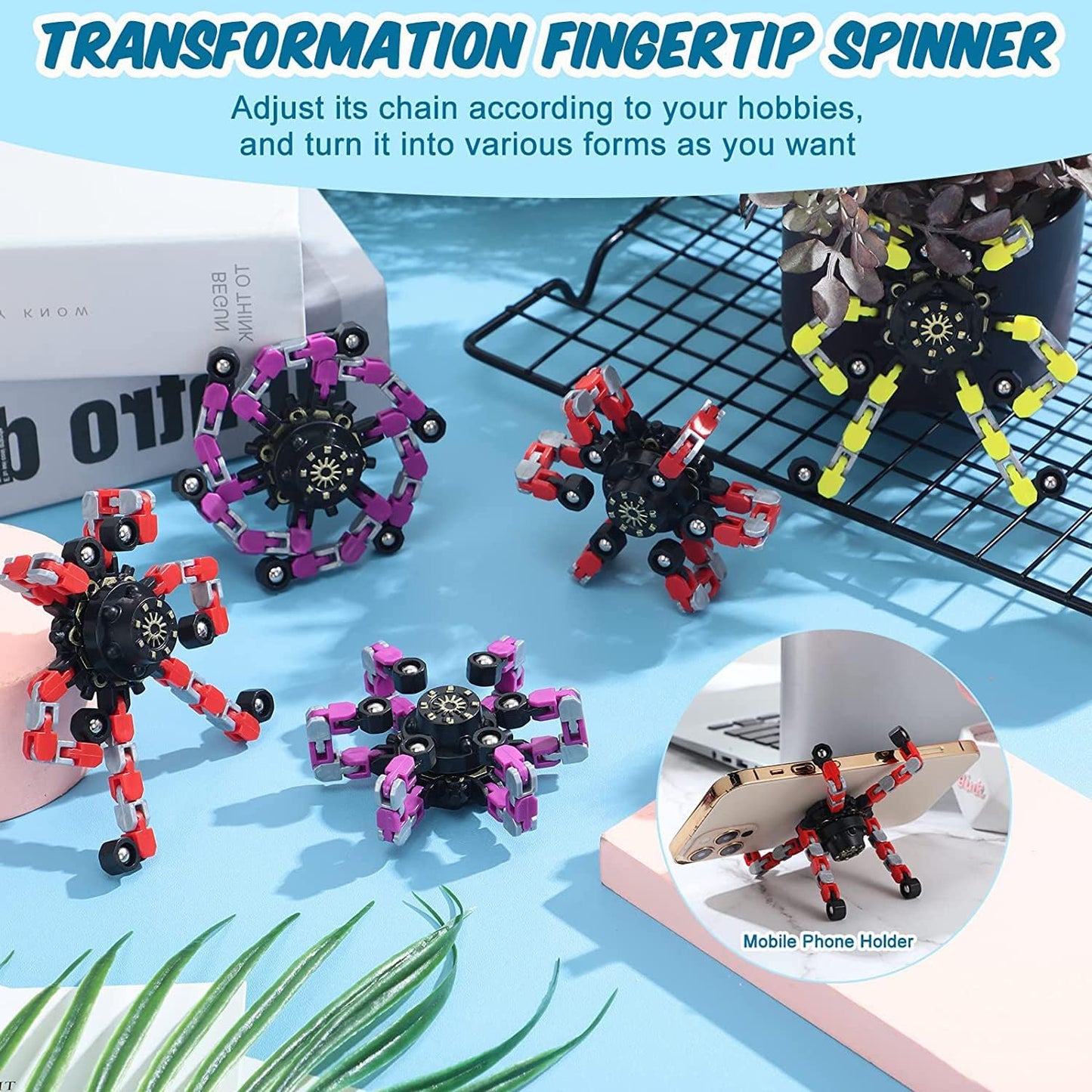 10pcs Random Fidget Spinners,DIY Deformable Robot Fingertip Toys,Decompression Spinner,Deformable Creative Mechanical Gyro Toys,Stress Relief Mechanical Chain Toy for Kids Adults，Party Supplies
