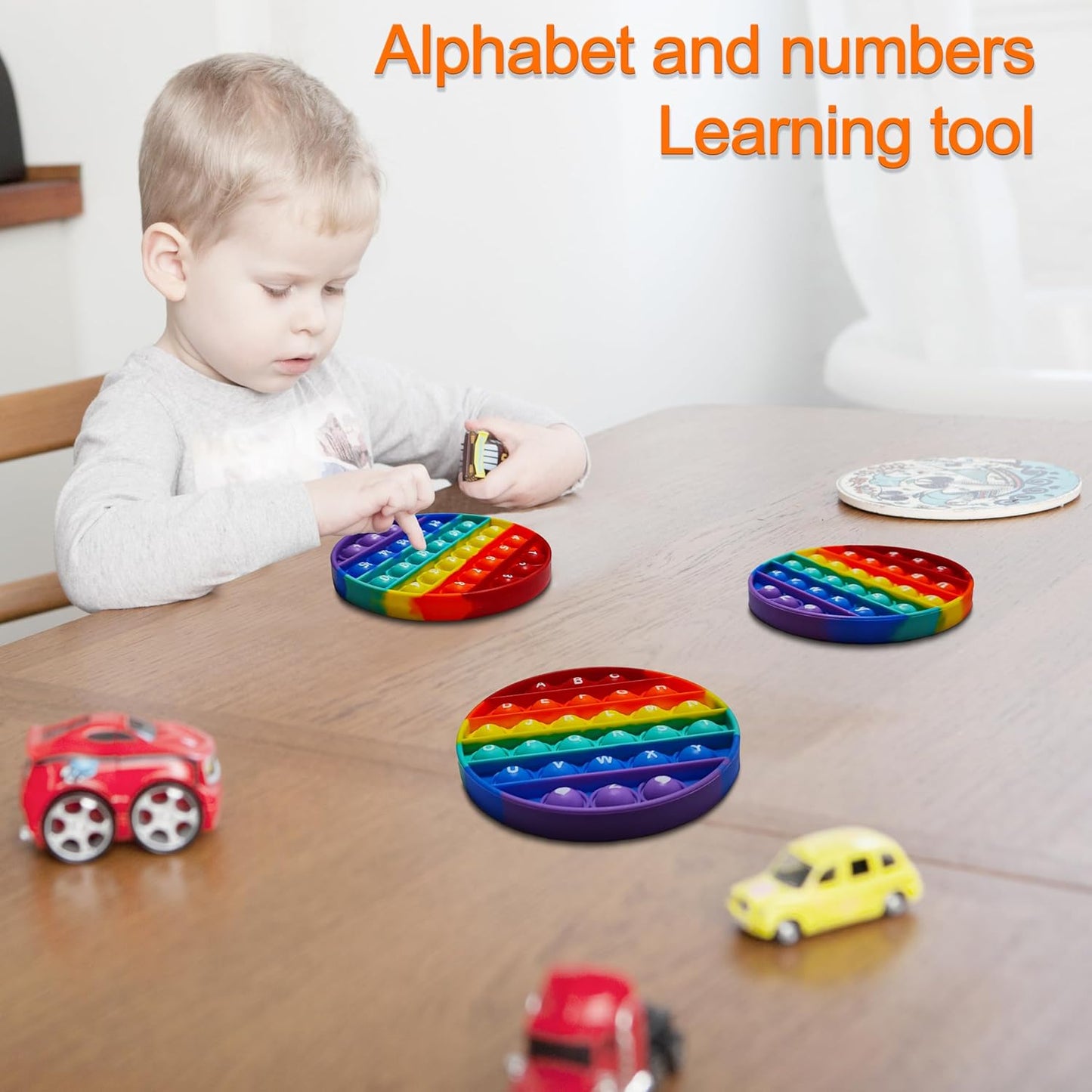 Alphabet Pop Fidget Toy Letters ABC Numbers Learning and Educational Toys Round Sensory Toys Popper Games Stress Relief Gifts for Kids 2 Packs Single Side(Uppercase and Lowercase Letters)