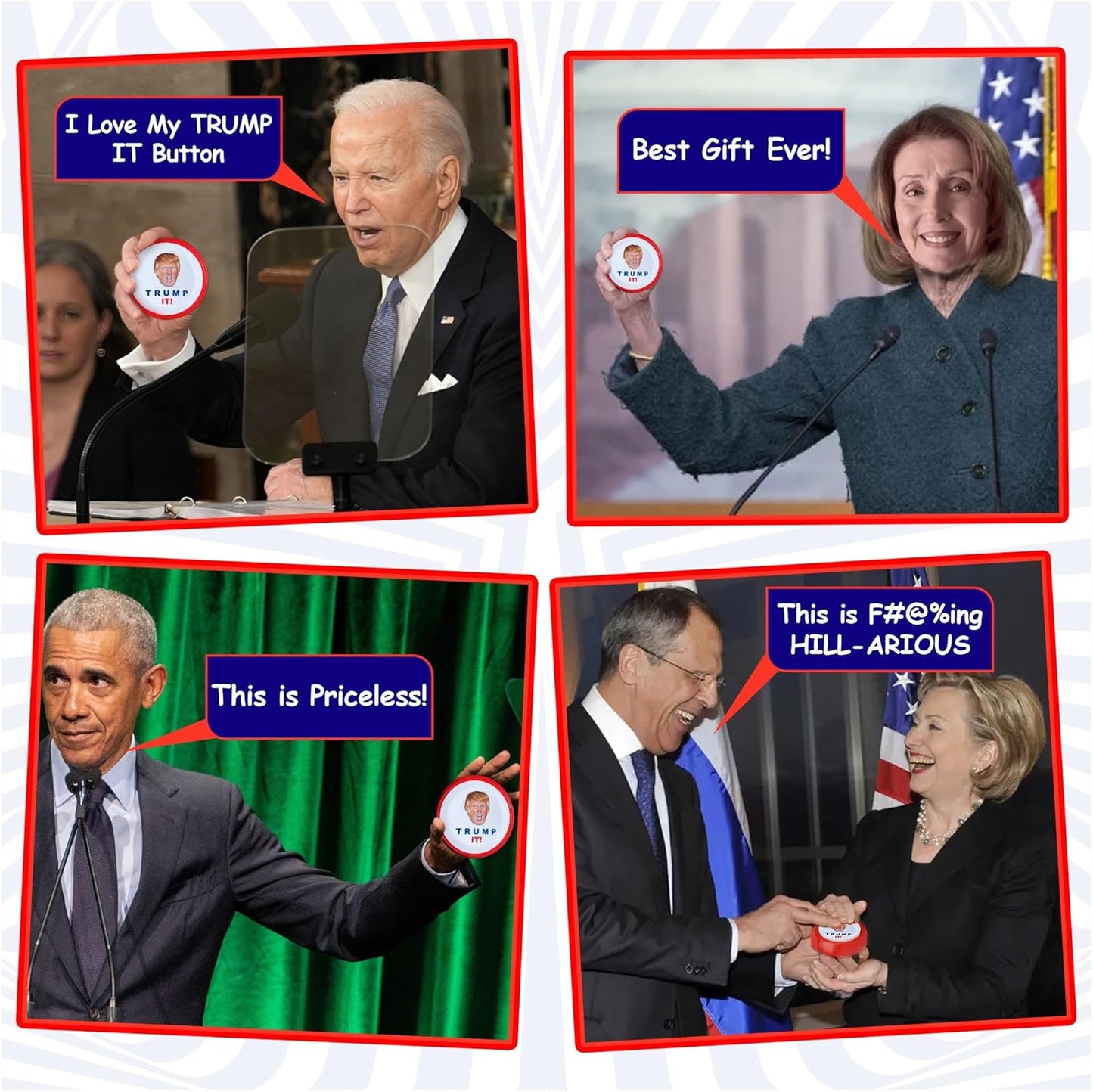 Talking Donald Trump Sound Button-12 Quotes in His REAL Voice-Funny Trump Gift for Men, Women, 2024, Political Gifts for Desk, Office and Home. Republican or Democrat