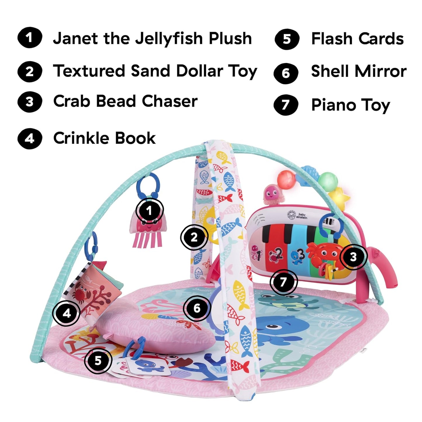 Baby Einstein Ocean Explorers 4-in-1 Kickin Tunes Jellyfish Jamboree Music & Language Discovery Gym, Pink, Ages 0 Months and Up