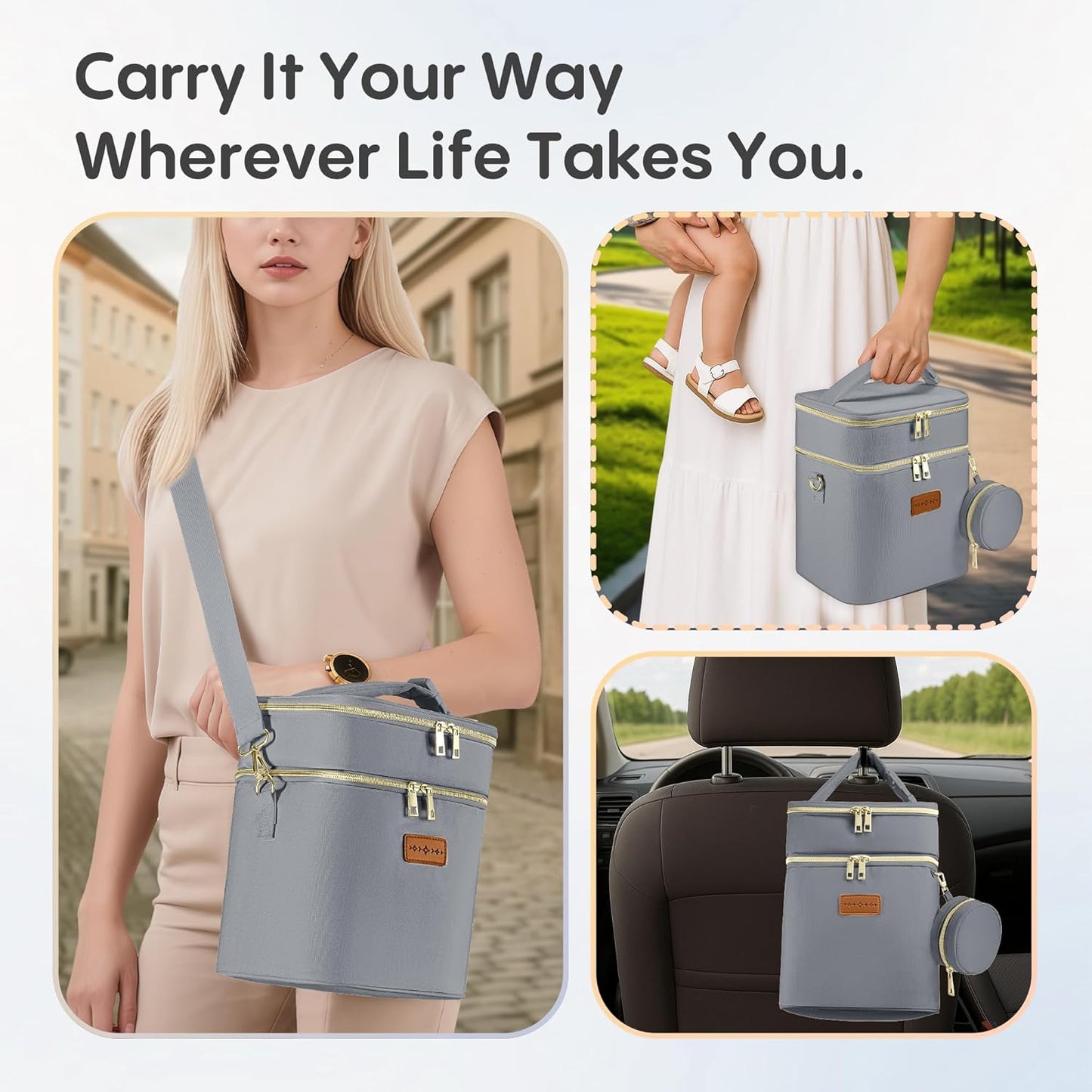 Breastmilk Cooler Bag with Ice Pack & Pacifier Case, Large Double Layer Insulated Baby Bottle Cooler Fits 6 Bottles, Breast Pump Storage Bag for Working Nursing Moms, with Gift Box