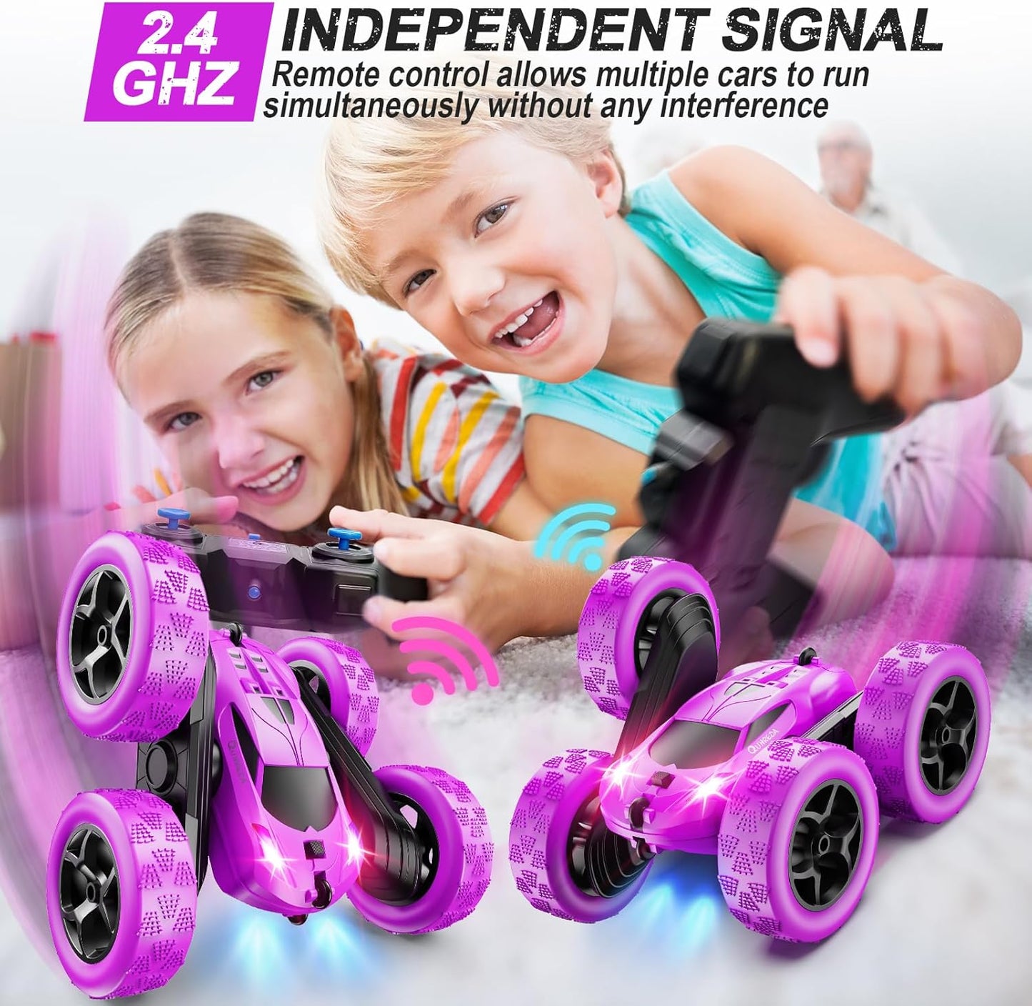 RC Cars, Purple Remote Control Car for Girls, 2.4 GHZ Double Sided RC Stunt Car 360° Rotating Remote Control Crawler with Headlights Car Toys for 6 7 8 9 10 11 12 Girls Birthday Gift