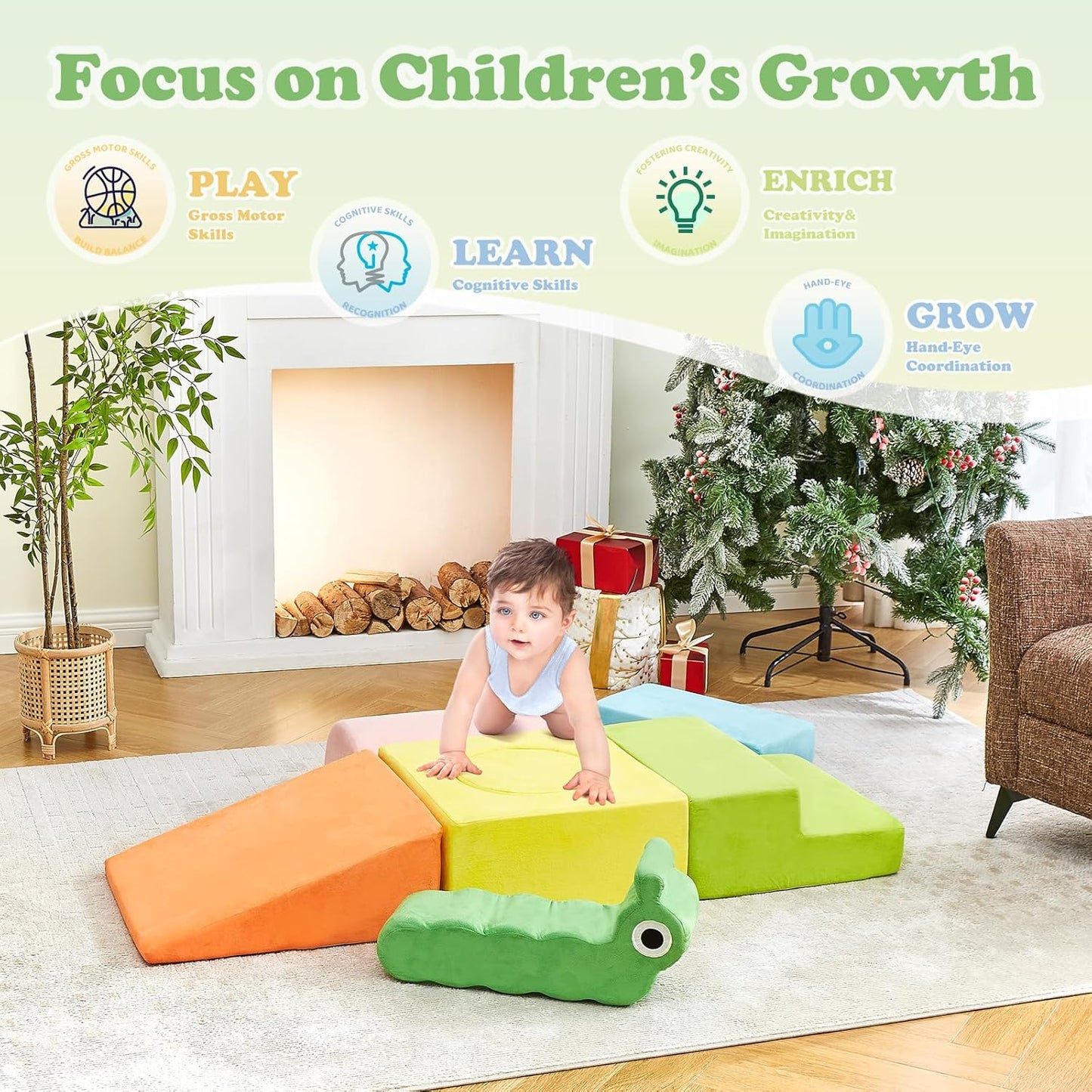 QUCHI Climbing Toys for Toddlers, Baby Climbing Blocks, 7-Piece Soft Foam Climbing Blocks Set, Baby Climbing Toys, Toddler Playtime Corner Climber Foam Play Gym for Climbing Crawling and Sliding