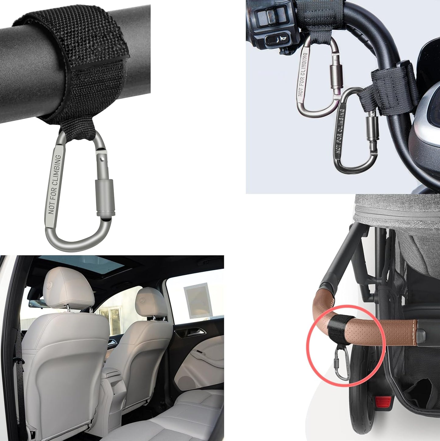 Baby Stroller Hook, Carry 30 lbs per Stroller Carabiner Clip, Adjustable Baby Stroller & Car Seat Hook for Hanging Diaper Bag, Wheelchair,Golf cart, Shopping and Pet Cart(2 Pcs Blue)