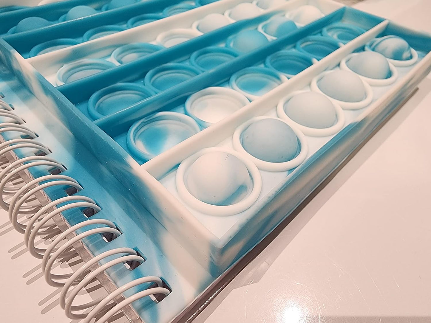 Fidget Notebook, Pop It Fidget Toy, Push Pop Spiral Notebook, Silicone Bubbles Sensory Toy Stress Reliever, Anxiety Relief Pop Journal, School/ Office Notebook (Light Blue)