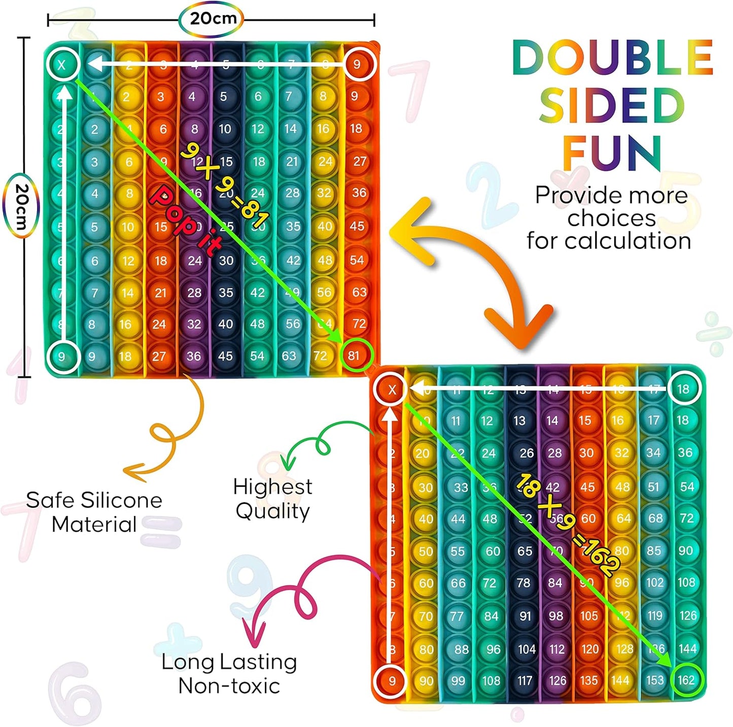 Counting Numbers Chart Pop It Double Sided Learning Math Game Reversible Manipulatives Education Tool Fidget Sensory Type Toys Squeeze Stress Relief Anxiety ADHD Children (Double Side Counting 1-200)