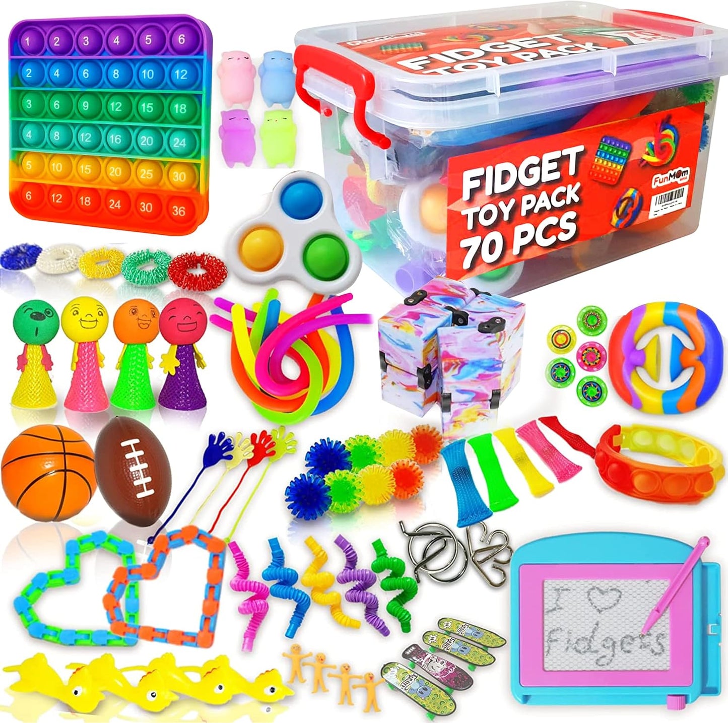 Fidget Toys 70 Pcs Sensory Toys | Treasure Box Easter Party Stuffers for Classroom | Pops & Fidgets Toys for Anxiety & Stress Release | Party Favours & Prize Box Toys for Kids
