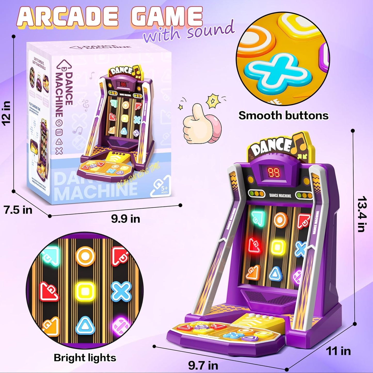 Finger Dance Machine Toys for Ages 5-7, Mini Arcade Machine Button Game with 2 Game Modes, Recognize Color and Shape Challenge Memory Game, Arcade Machine Games Desk Toys for Home Party Birthday Gifts